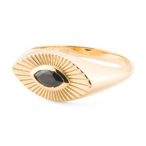 SHIVAM Made In India 14kt Gold Plated Black Spinel Ring